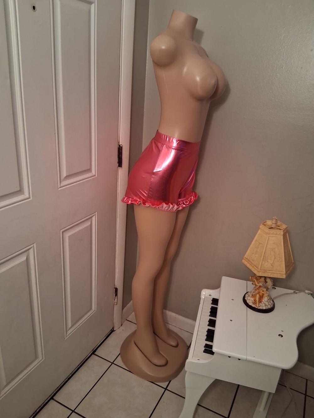 Shiny Pink Metallic Ruffle Mini Skirt